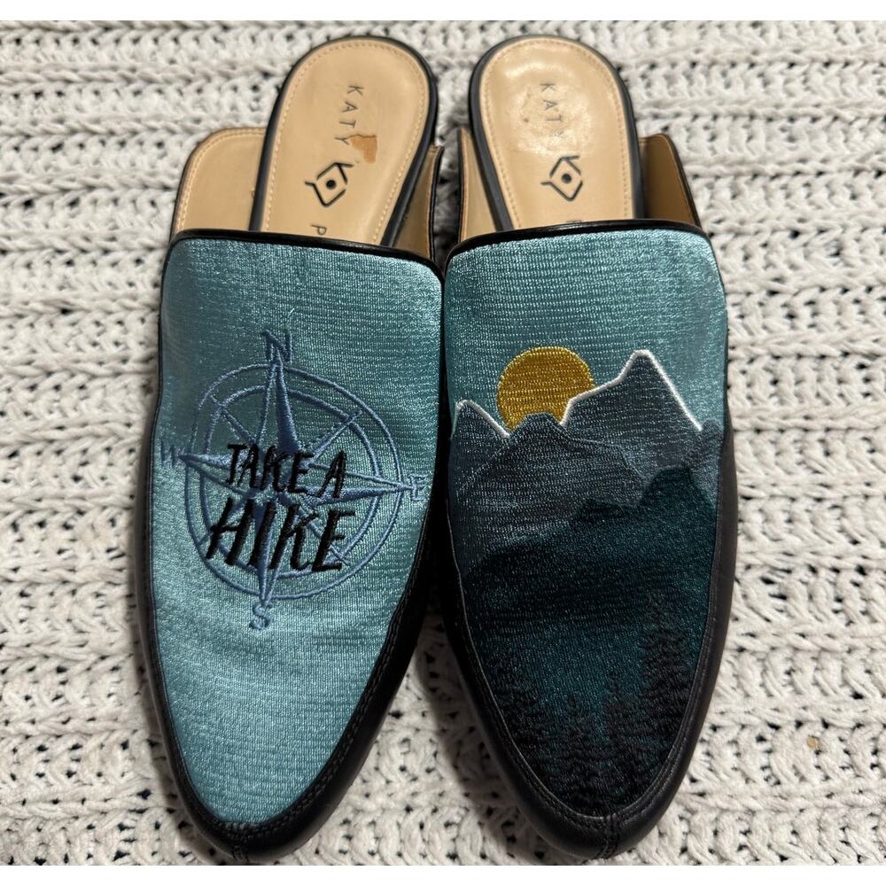 Katy Perry The Wanda Mules Slip On Loafer Flats Hiking Embroidered Womens 8 Blue